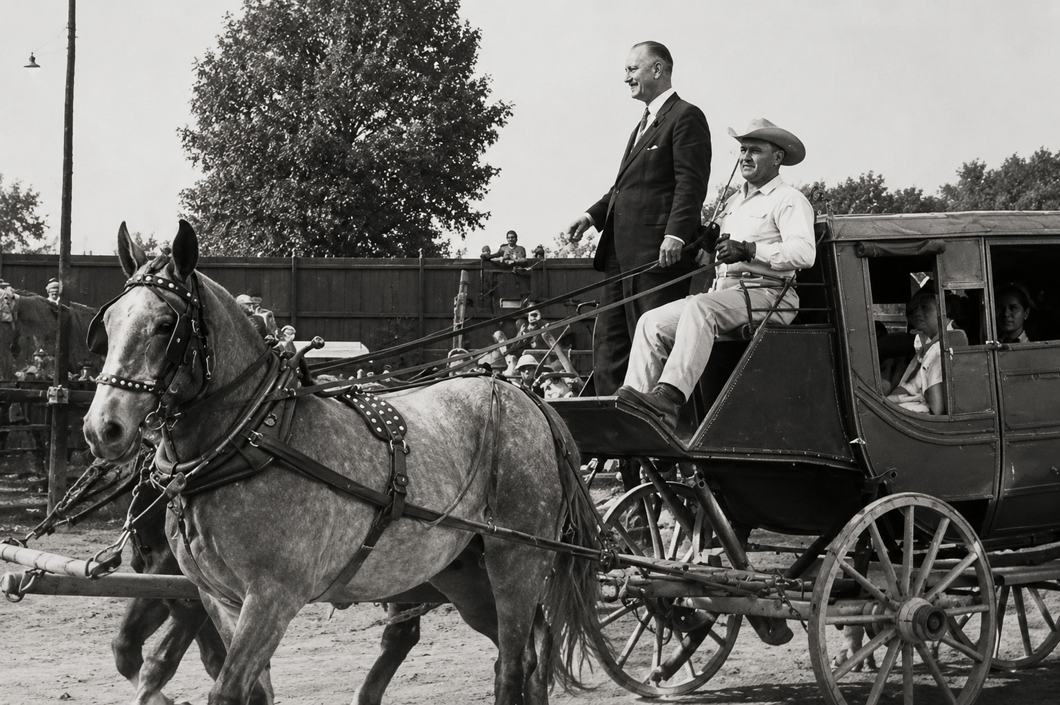 Horse-drawn stagecoach in Love Valley